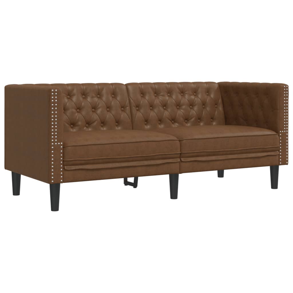 Καναπές Chesterfield 2-θέσιος Καφέ δέρμα Faux Suede καφέ