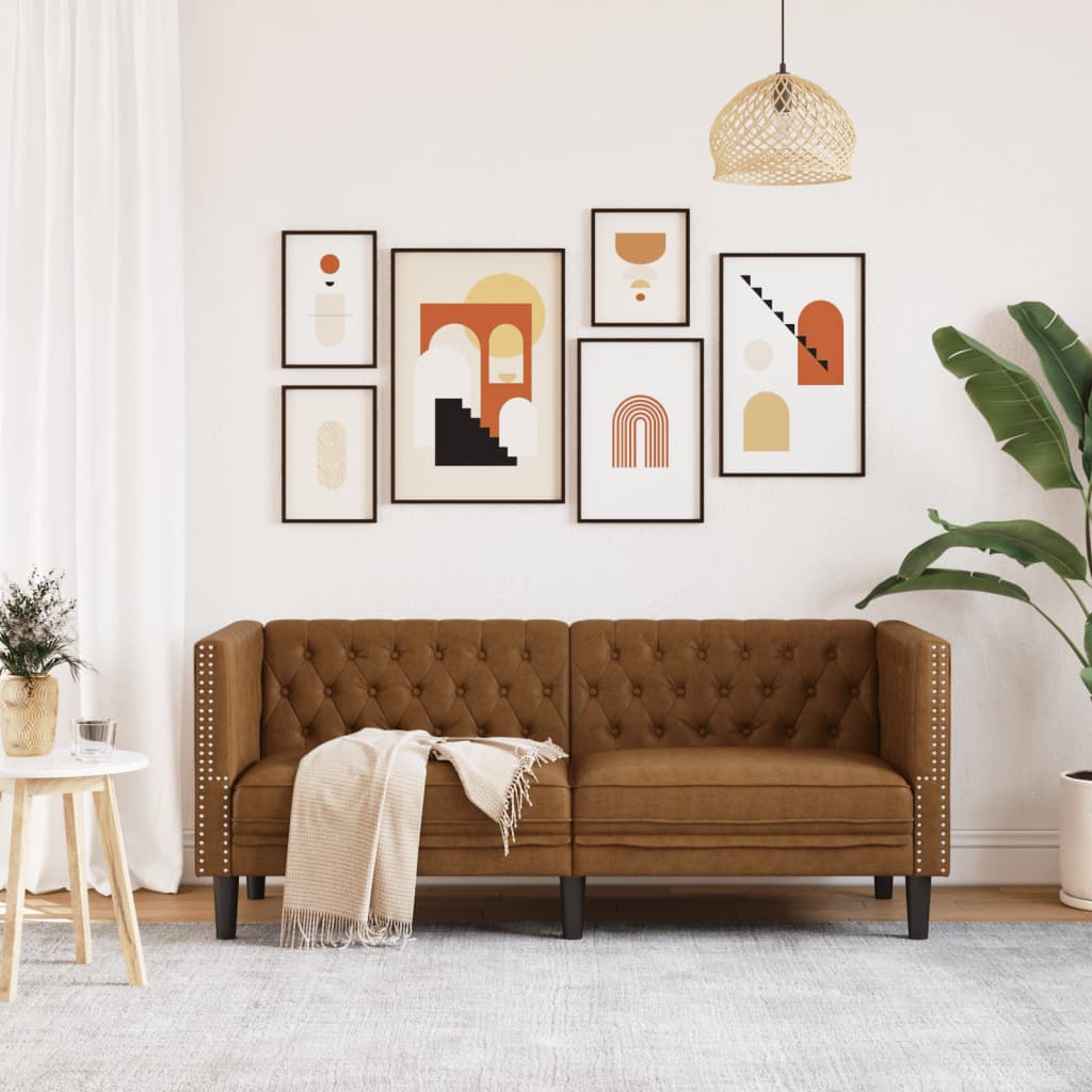 Καναπές Chesterfield 2-θέσιος Καφέ δέρμα Faux Suede καφέ