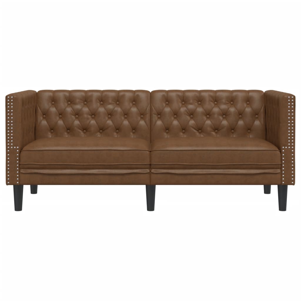 Καναπές Chesterfield 2-θέσιος Καφέ δέρμα Faux Suede καφέ