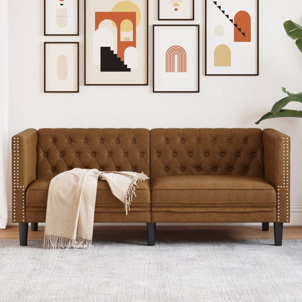 Καναπές Chesterfield 2-θέσιος Καφέ δέρμα Faux Suede καφέ