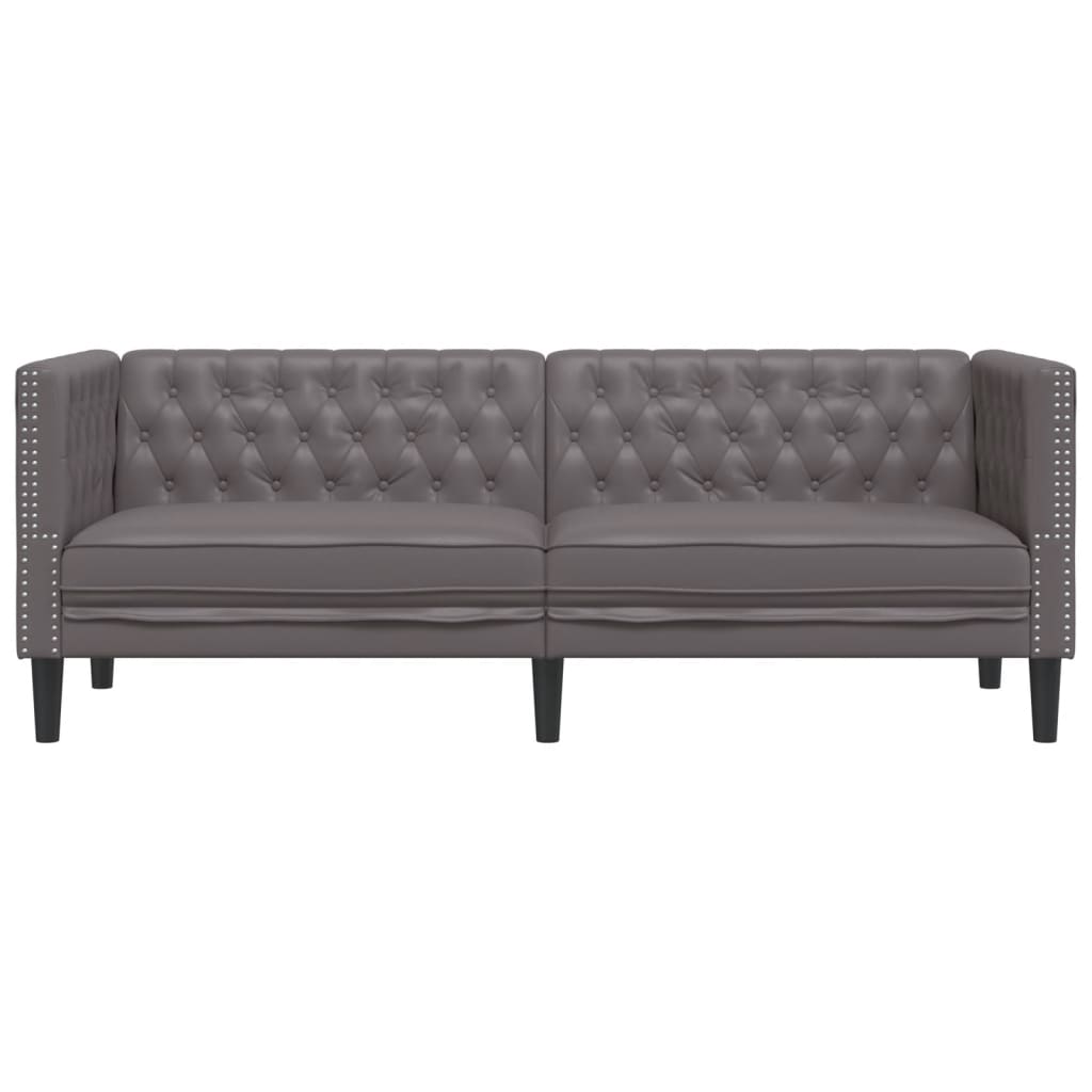 Καναπές Chesterfield 3θέσιος Γκρι από Συνθετικό Δέρμα