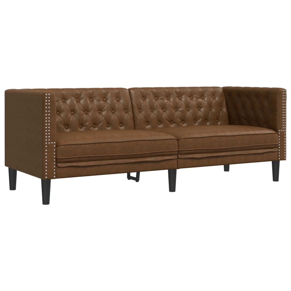 Καναπές Chesterfield 3θέσιος Καφέ δέρμα Faux Suede Brown
