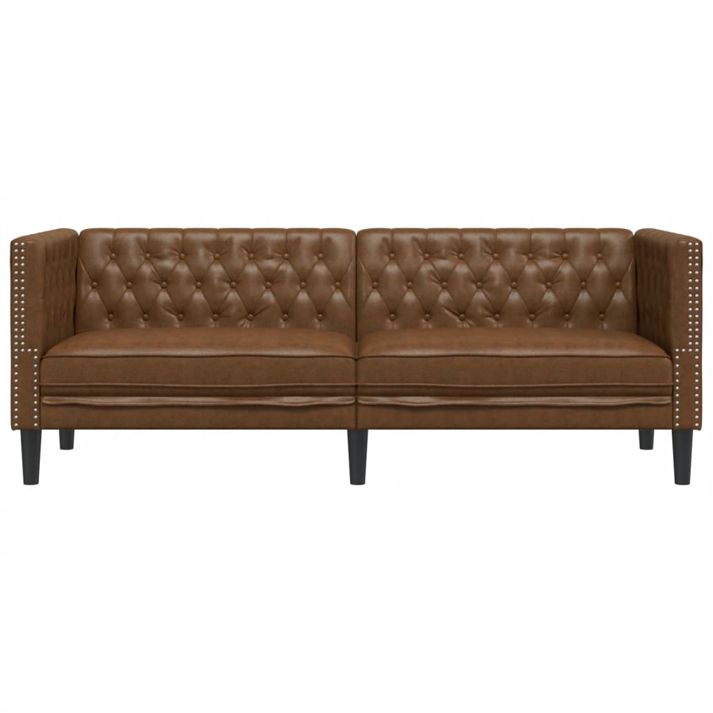 Καναπές Chesterfield 3θέσιος Καφέ δέρμα Faux Suede Brown