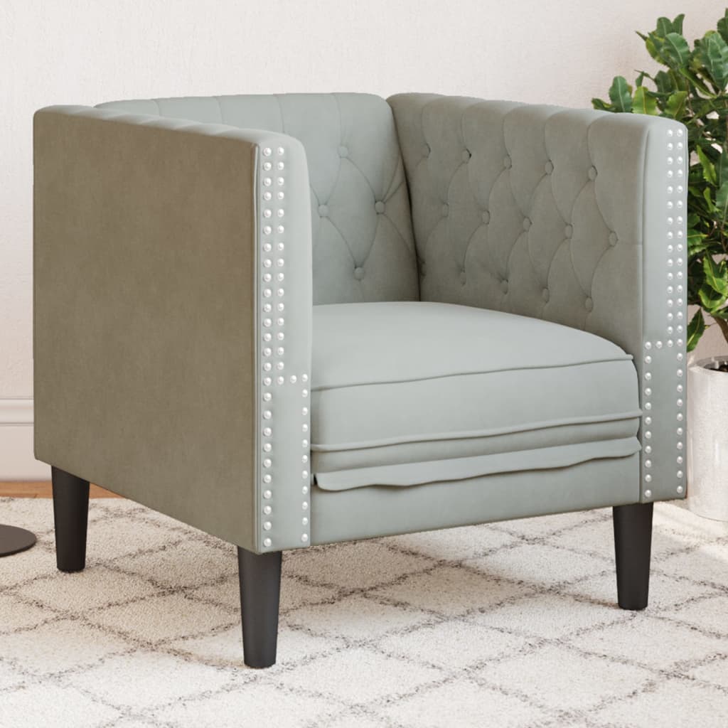 Πολυθρόνα Chesterfield Ανοιχτό Γκρι Βελούδινη