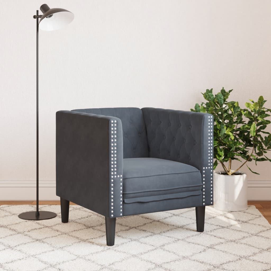 Πολυθρόνα Chesterfield Σκούρο Γκρι Βελούδινη