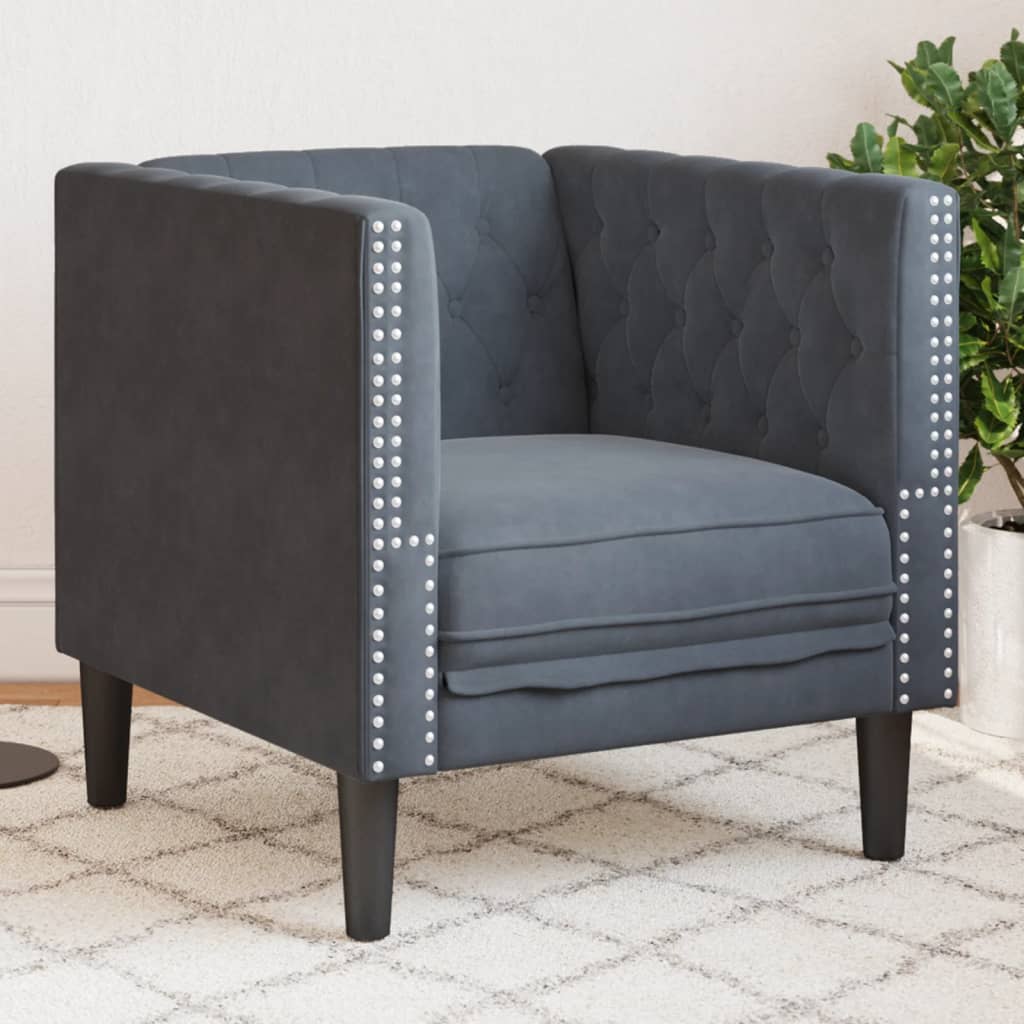 Πολυθρόνα Chesterfield Σκούρο Γκρι Βελούδινη