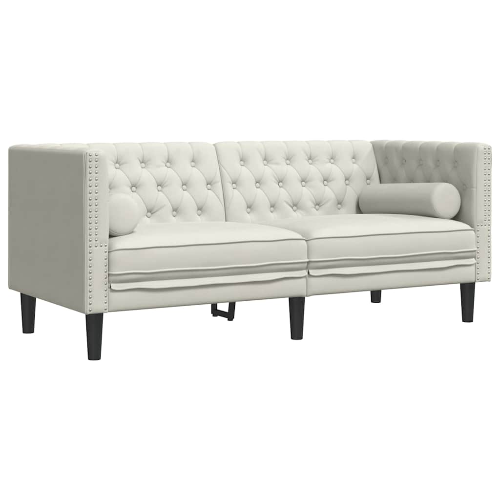 Καναπές Chesterfield Διθέσιος με Στηρίγματα σε Κρεμ Βελούδο