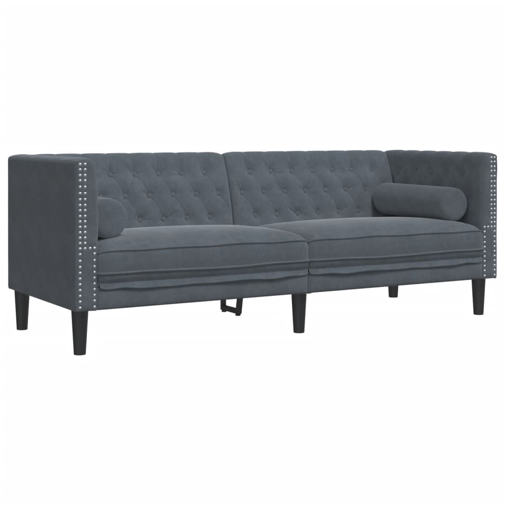Καναπές Τριθέσιος Chesterfield + Στηρίγματα Σκούρο Γκρι Βελούδο