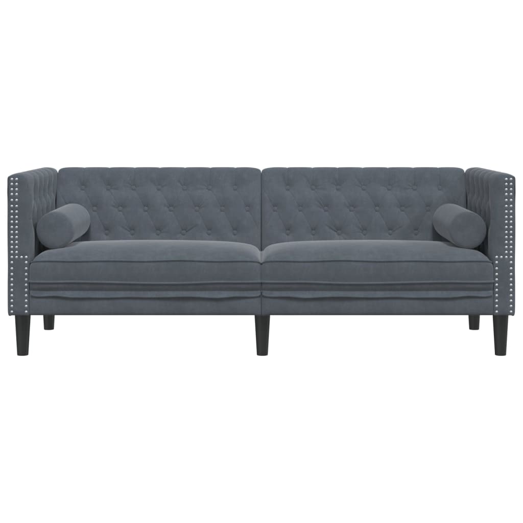 Καναπές Τριθέσιος Chesterfield + Στηρίγματα Σκούρο Γκρι Βελούδο