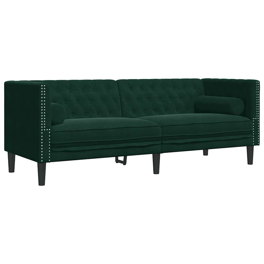 Καναπές Τριθέσιος Chesterfield + Στηρίγματα Σκ. Πράσινο Βελούδο