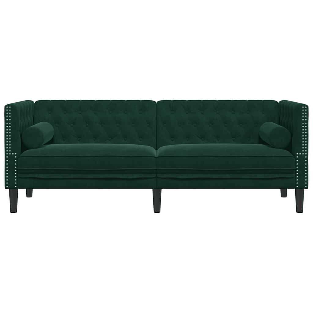 Καναπές Τριθέσιος Chesterfield + Στηρίγματα Σκ. Πράσινο Βελούδο