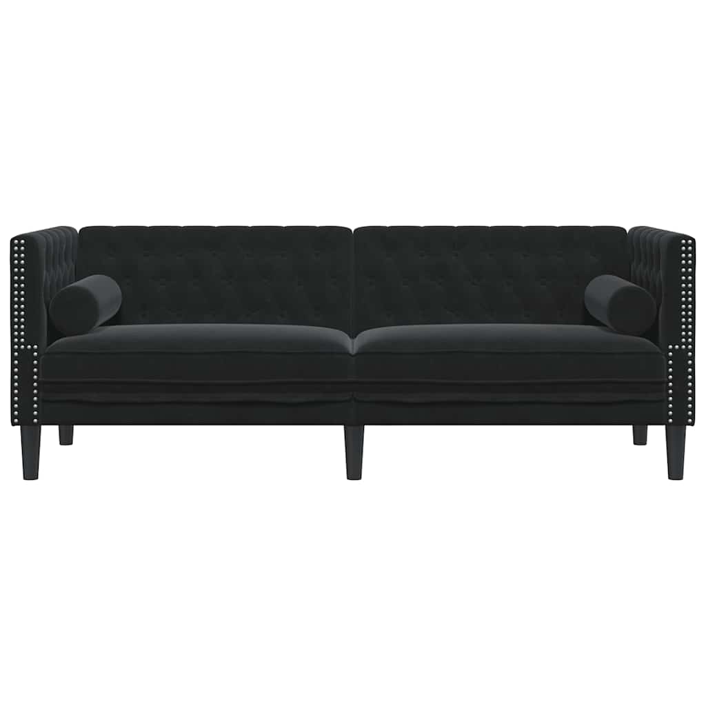 Καναπές Διθέσιος Chesterfield με Στηρίγματα Μαύρο Βελούδο
