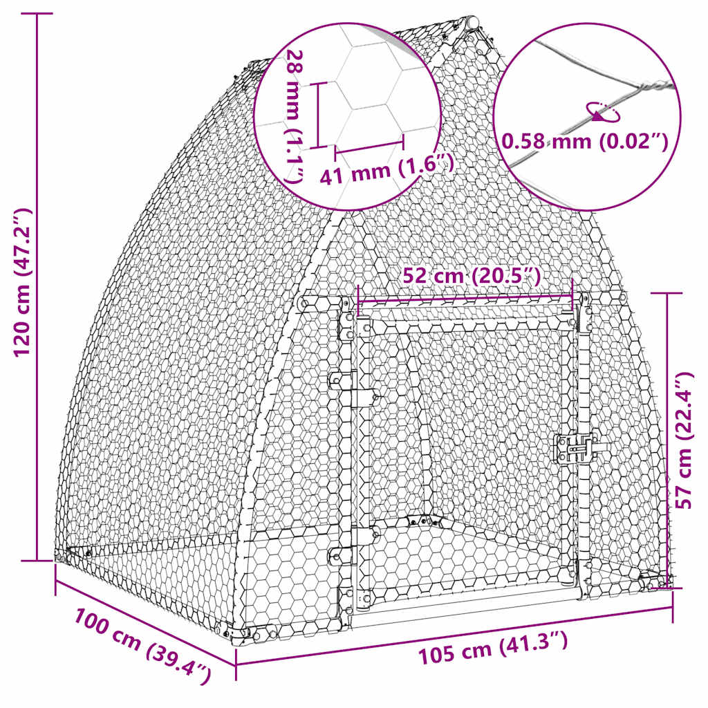 Κοτέτσι - Κλουβί Ασημί 100x105x120 εκ. από Γαλβανισμένο Χάλυβα