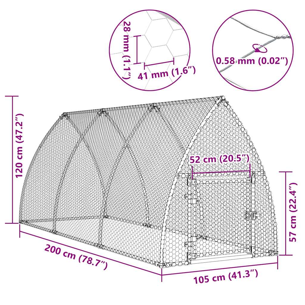 Κοτέτσι - Κλουβί Ασημί 300x105x120 εκ. από Γαλβανισμένο Χάλυβα