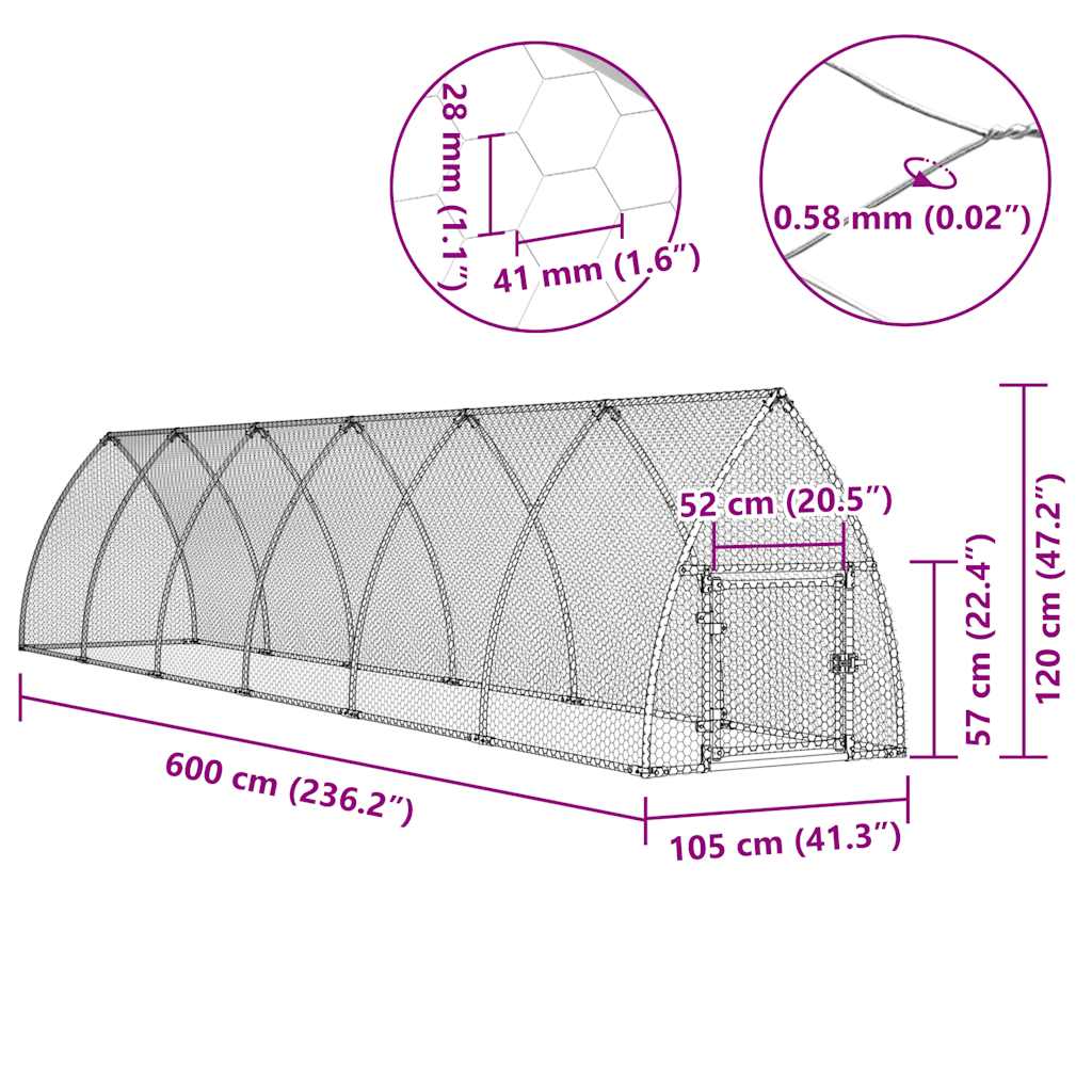 Κοτέτσι - Κλουβί Ασημί 600x105x120 εκ. από Γαλβανισμένο Χάλυβα