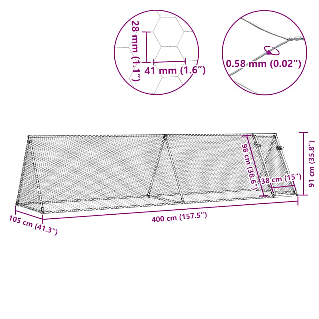 Κοτέτσι - Κλουβί Ασημί 400x105x91 εκ. από Γαλβανισμένο Χάλυβα