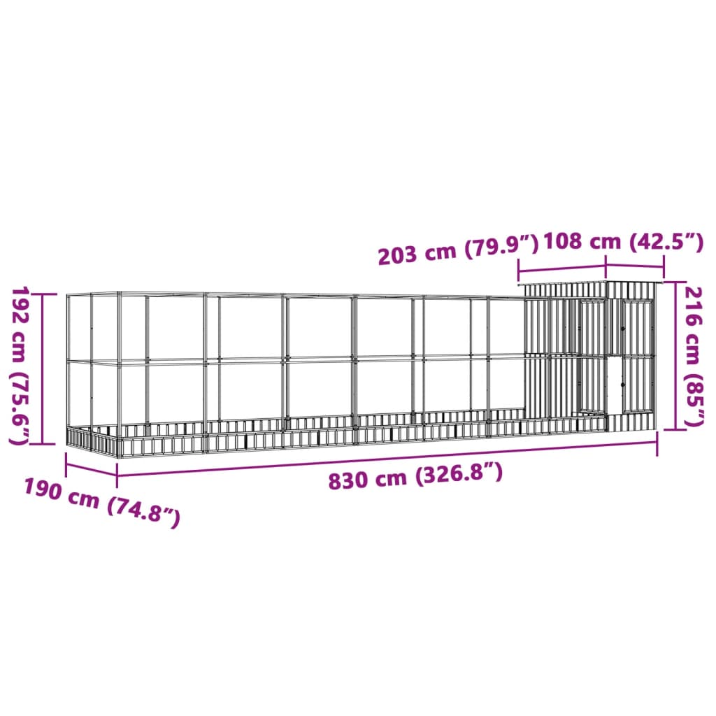 Κλουβί με Επέκταση Ασημένιο 830x203x216 εκ. Ατσάλινο