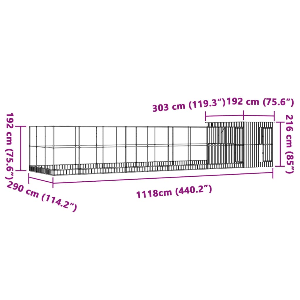 Κλουβί με Επέκταση Ασημένιο 1118x303x216 εκ. Ατσάλινο
