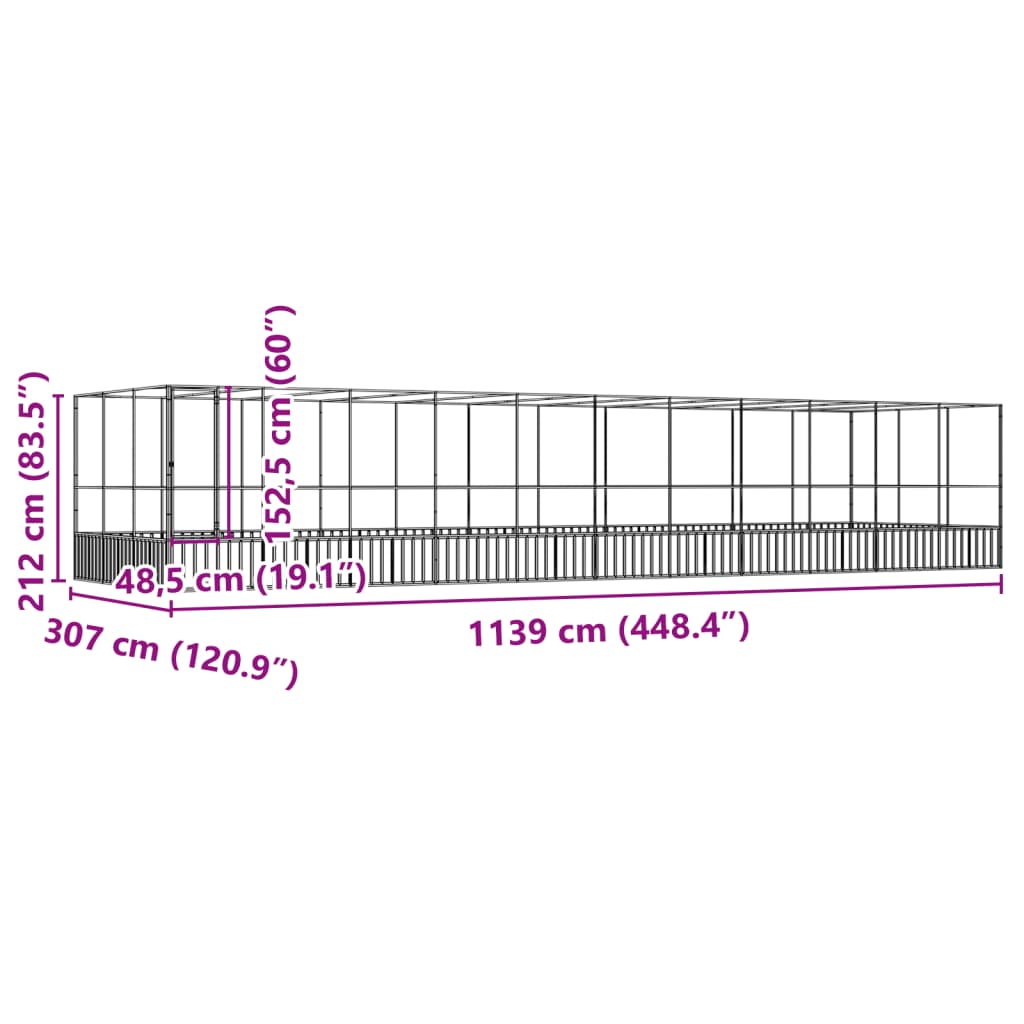 Κλουβί με Επέκταση Ασημένιο 1139x307x212 εκ. Ατσάλινο