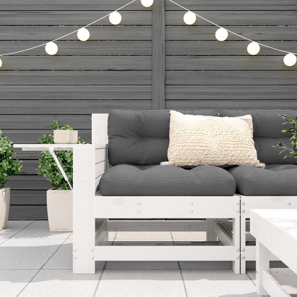 Καναπές Κήπου με Μπράτσα & Τραπεζάκι Λευκό Μασίφ Ξύλο Πεύκου