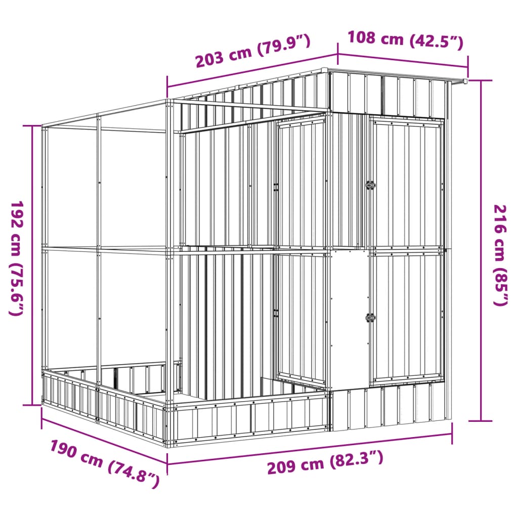 Πτηνοθήκη με Προέκταση Ασημί 209x203x216 εκ. από Ατσάλι