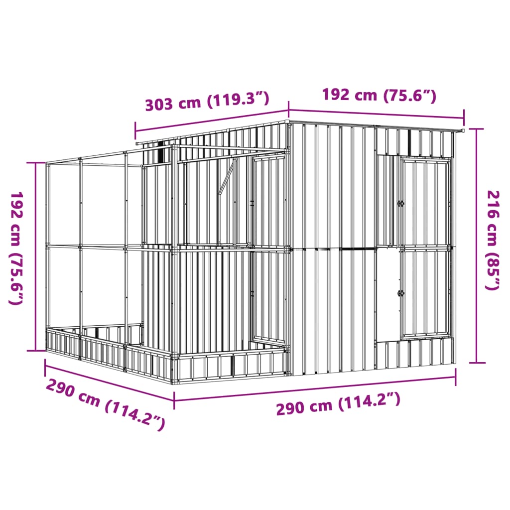 Πτηνοθήκη με Προέκταση Ασημί 290x303x216 εκ. από Ατσάλι