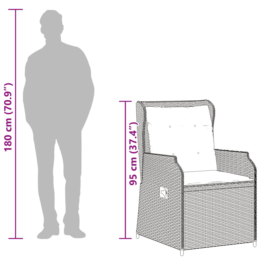 Πολυθρόνες Κήπου Ανακλ/νες 2 τεμ. Μαύρες Συνθ. Ρατάν+Μαξιλάρια