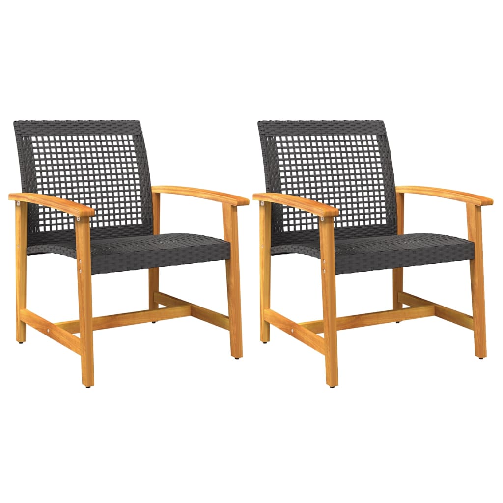 Καρέκλες Κήπου 2 τεμ. Μαύρες Συνθετικό Ρατάν και Ξύλο Ακακίας