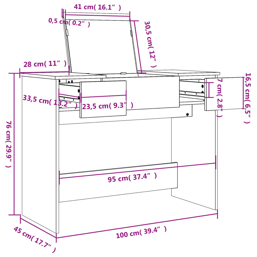 Μπουντουάρ με Καθρέφτη Λευκό 100x45x76 εκ.