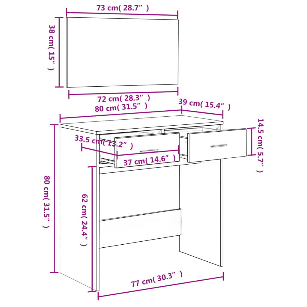 Μπουντουάρ με Καθρέφτη Sonoma Δρυς 80 x 39 x 80 εκ.