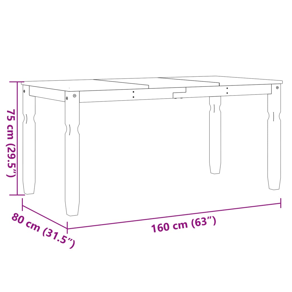 Τραπεζαρία Corona 160 x 80 x 75 εκ. από Μασίφ Ξύλο Πεύκου