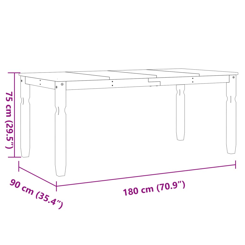 Τραπεζαρία Corona 180 x 90 x 75 εκ. από Μασίφ Ξύλο Πεύκου