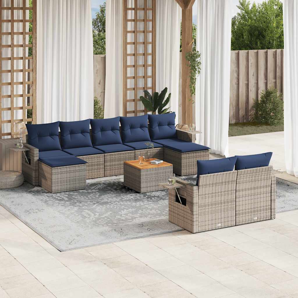 Σετ Καναπέδων Κήπου 10 Τεμαχίων με Μαξιλάρια Γκρι από Συνθετικό Ρατάν