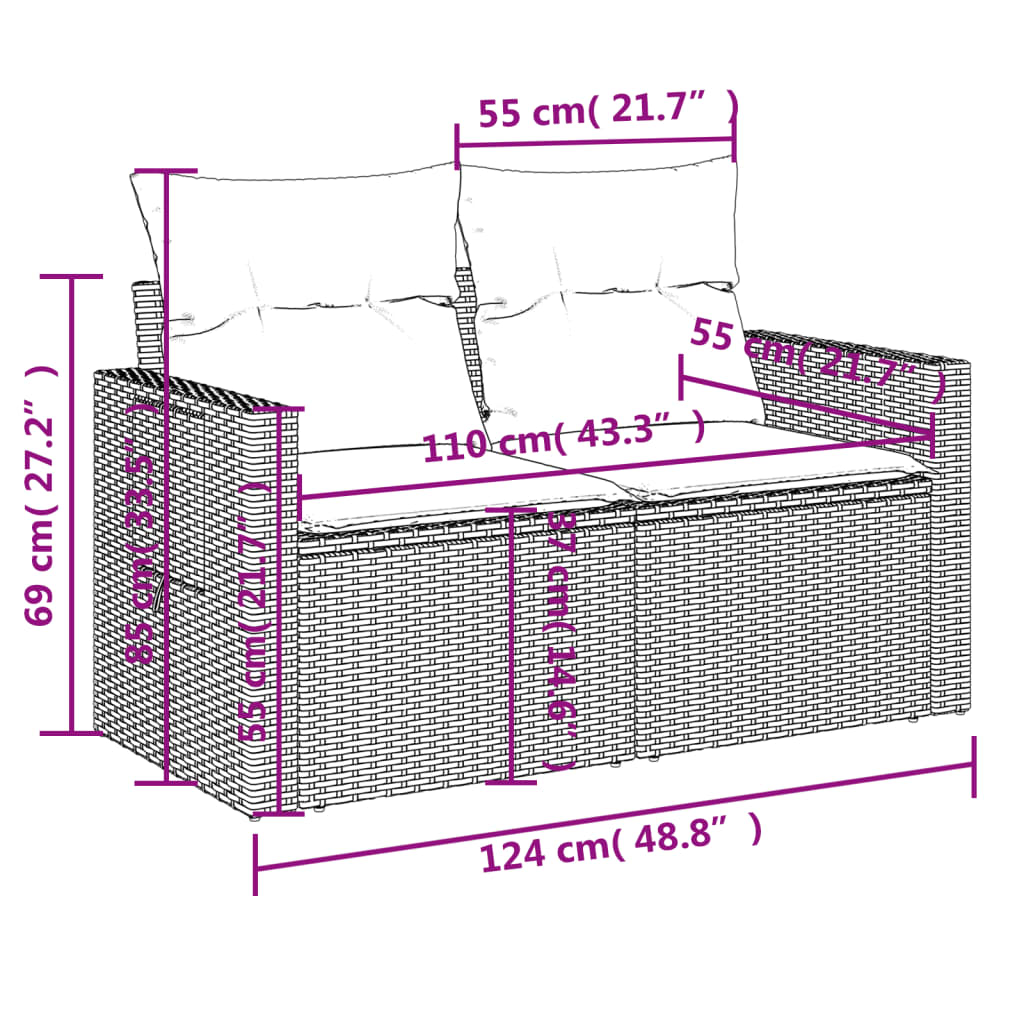 Σαλόνι Κήπου Σετ 10 Τεμαχίων Μαύρο Συνθετικό Ρατάν με Μαξιλάρια