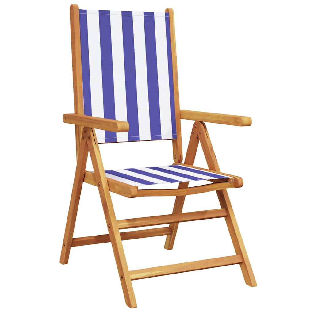 Ανακλινόμενες πτυσσόμενες καρέκλες 8 τεμαχίων από μπλε και λευκό ύφασμα και μασίφ ξύλο – εικόνα προϊόντος 3