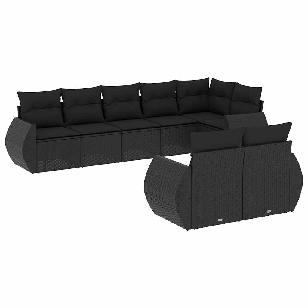 Σαλόνι Κήπου 8 Τεμαχίων Μαύρο από Συνθετικό Ρατάν με Μαξιλάρια