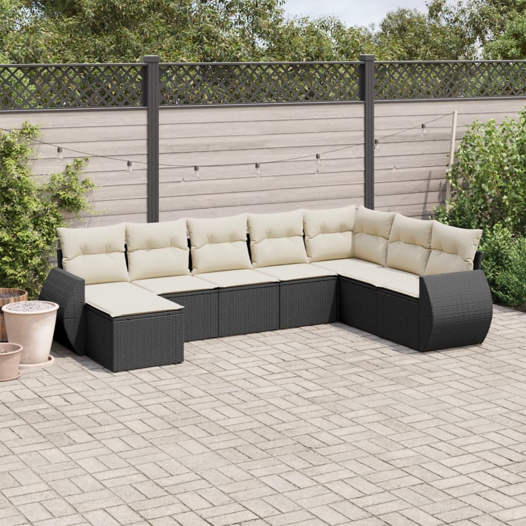 Σαλόνι Κήπου 8 Τεμαχίων Μαύρο από Συνθετικό Ρατάν με Μαξιλάρια