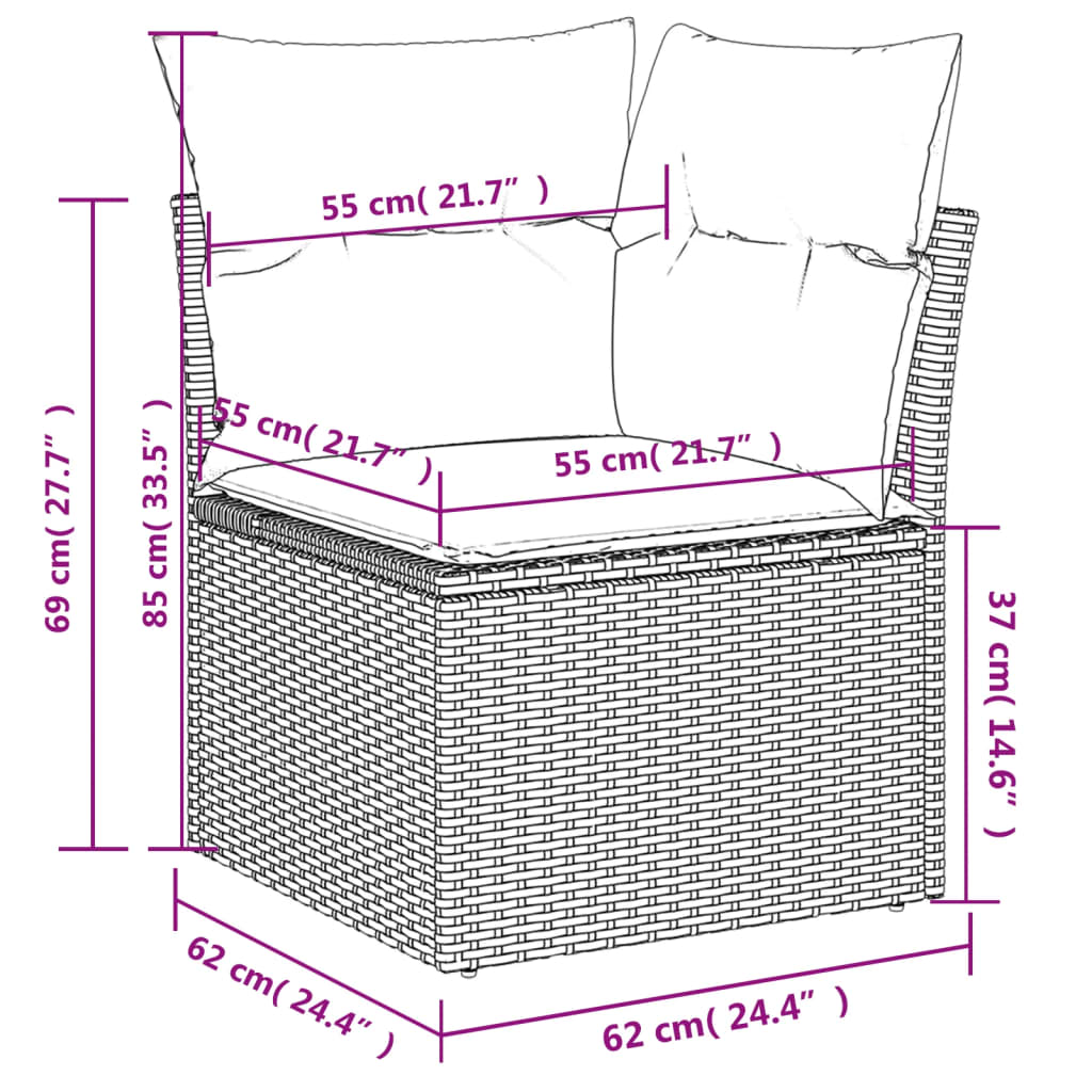 Σετ Καναπέδων Κήπου 9 Τεμαχίων με Μαξιλάρια από Μαύρο Συνθετικό Ρατάν