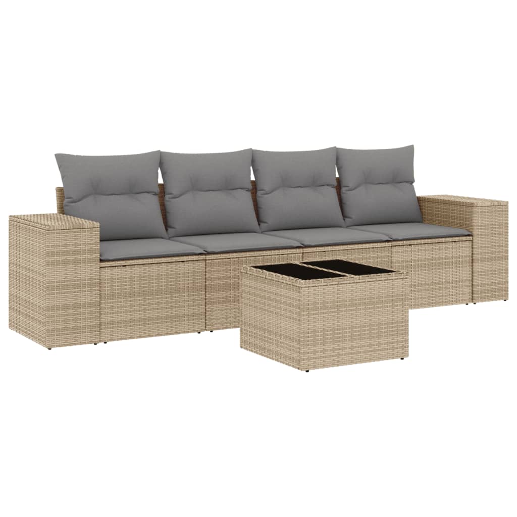 Σετ Καναπέ Κήπου 5 τεμ. Μπεζ Συνθετικό Ρατάν με Μαξιλάρι