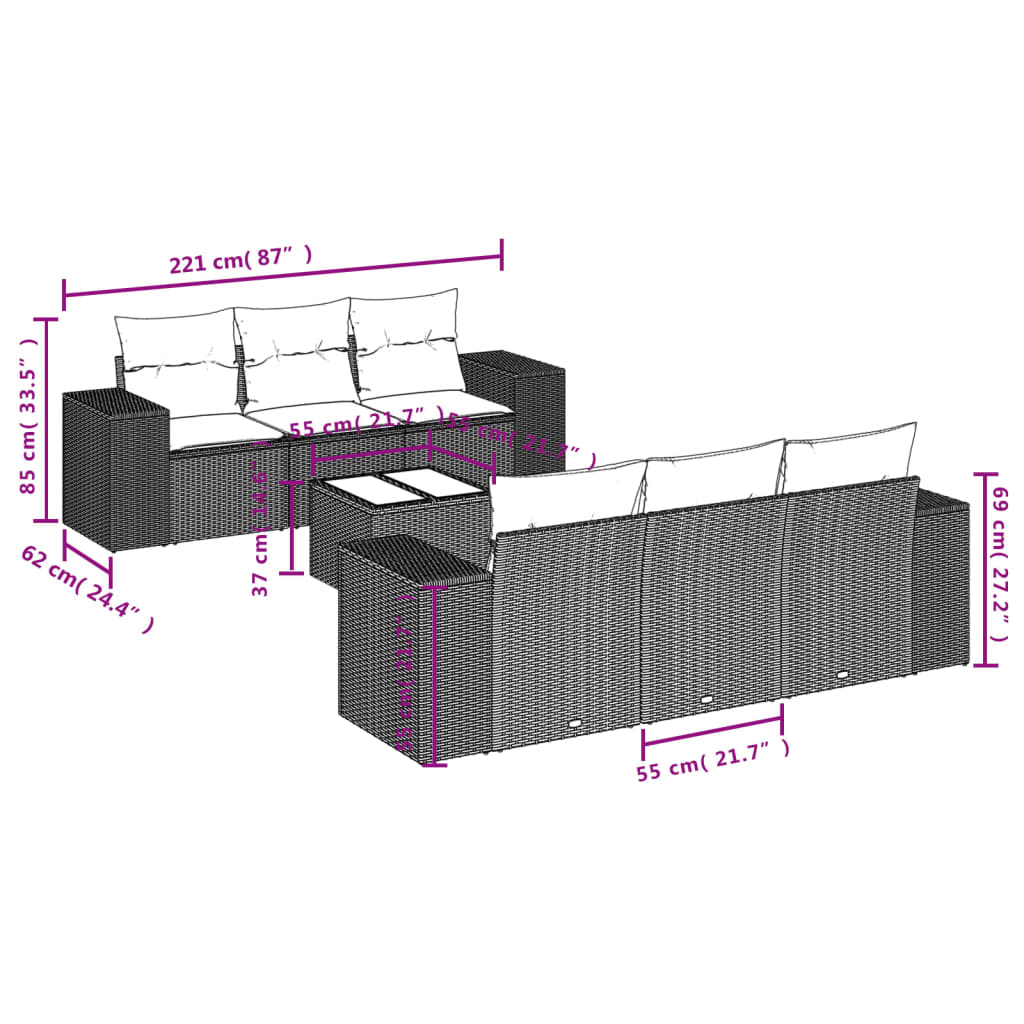 Σαλόνι Κήπου Σετ 7 τεμ. Μπεζ Συνθετικό Ρατάν με Μαξιλάρια