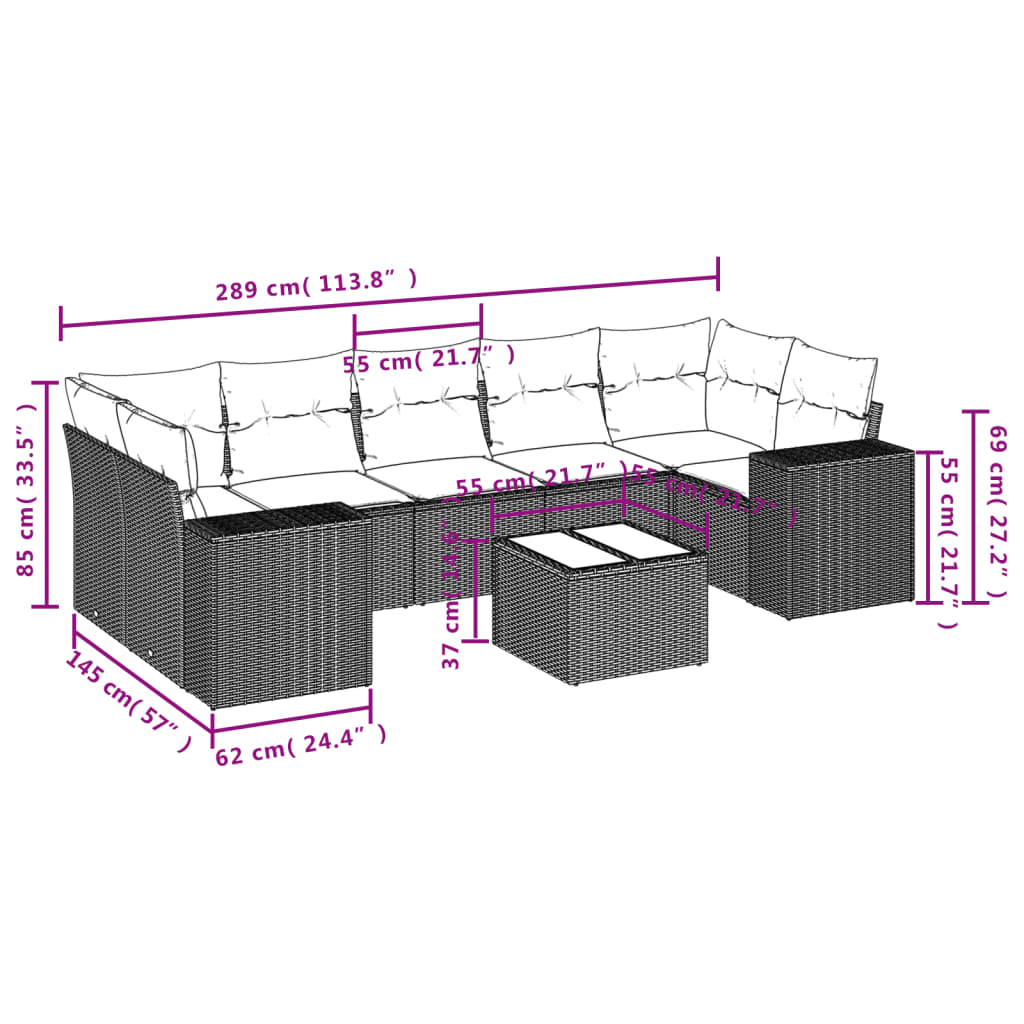 Σαλόνι Κήπου 8 Τεμαχίων Μαύρο από Συνθετικό Ρατάν με Μαξιλάρια