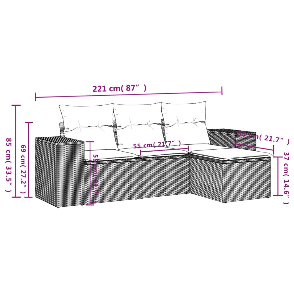 Σετ Καναπέ Κήπου 4 τεμ. Μπεζ Συνθετικό Ρατάν με Μαξιλάρια