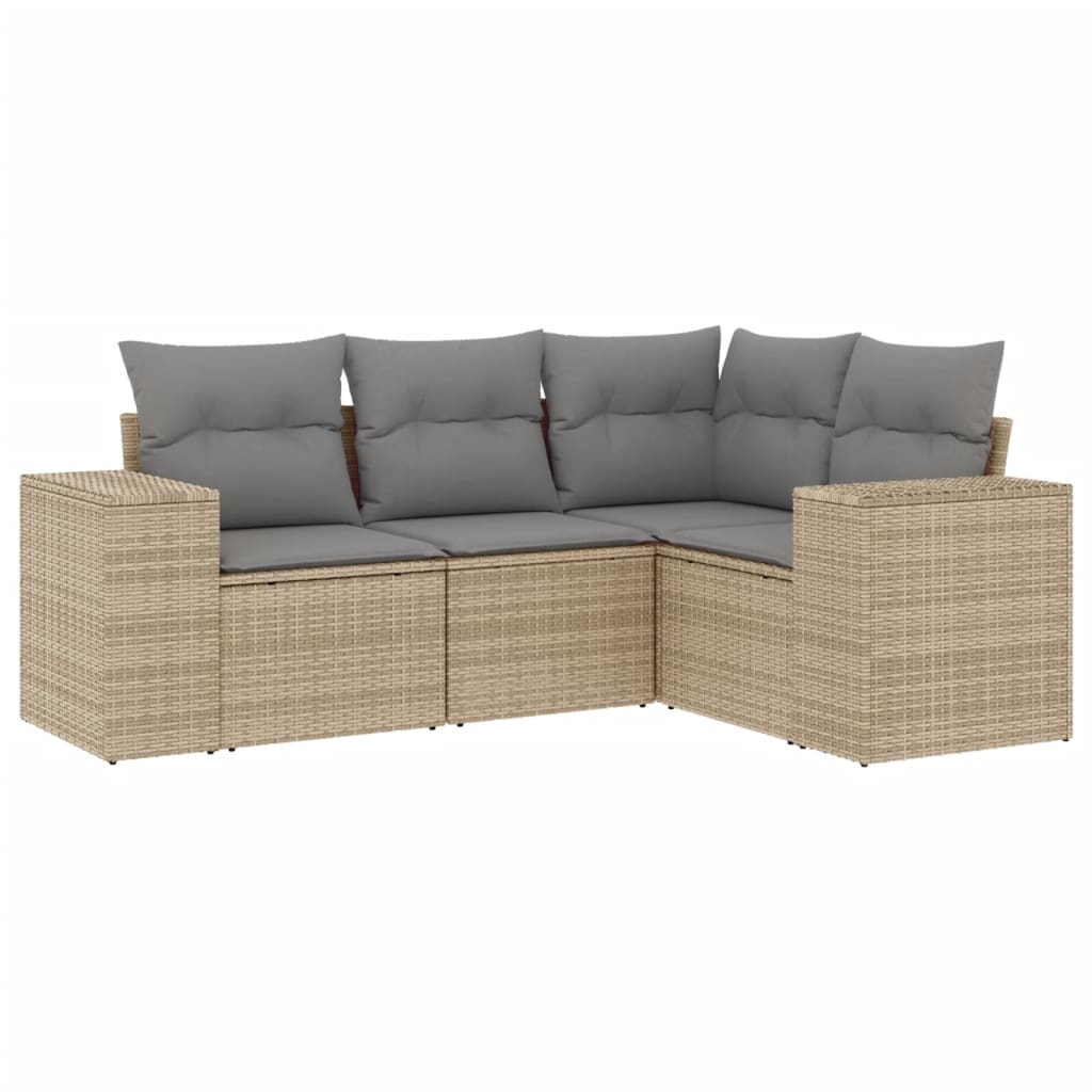 Σετ Καναπέ Κήπου 4 τεμ. Μπεζ Συνθετικό Ρατάν με Μαξιλάρια