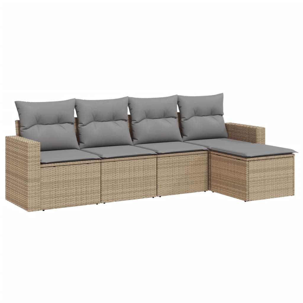 Σετ Καναπέ Κήπου 5 τεμ. Μπεζ Συνθετικό Ρατάν με Μαξιλάρια