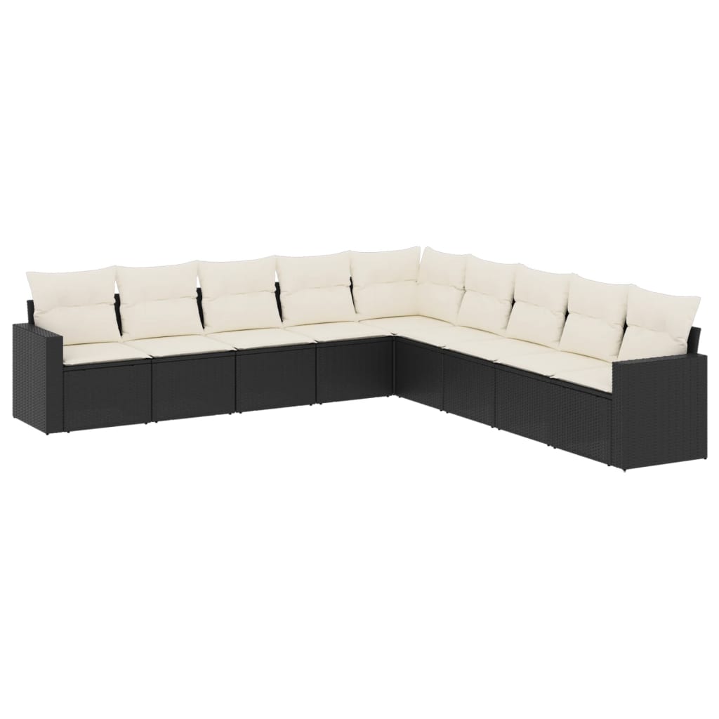 Σαλόνι Κήπου Σετ 9 Τεμαχίων Μαύρο από Συνθ. Ρατάν με Μαξιλάρια
