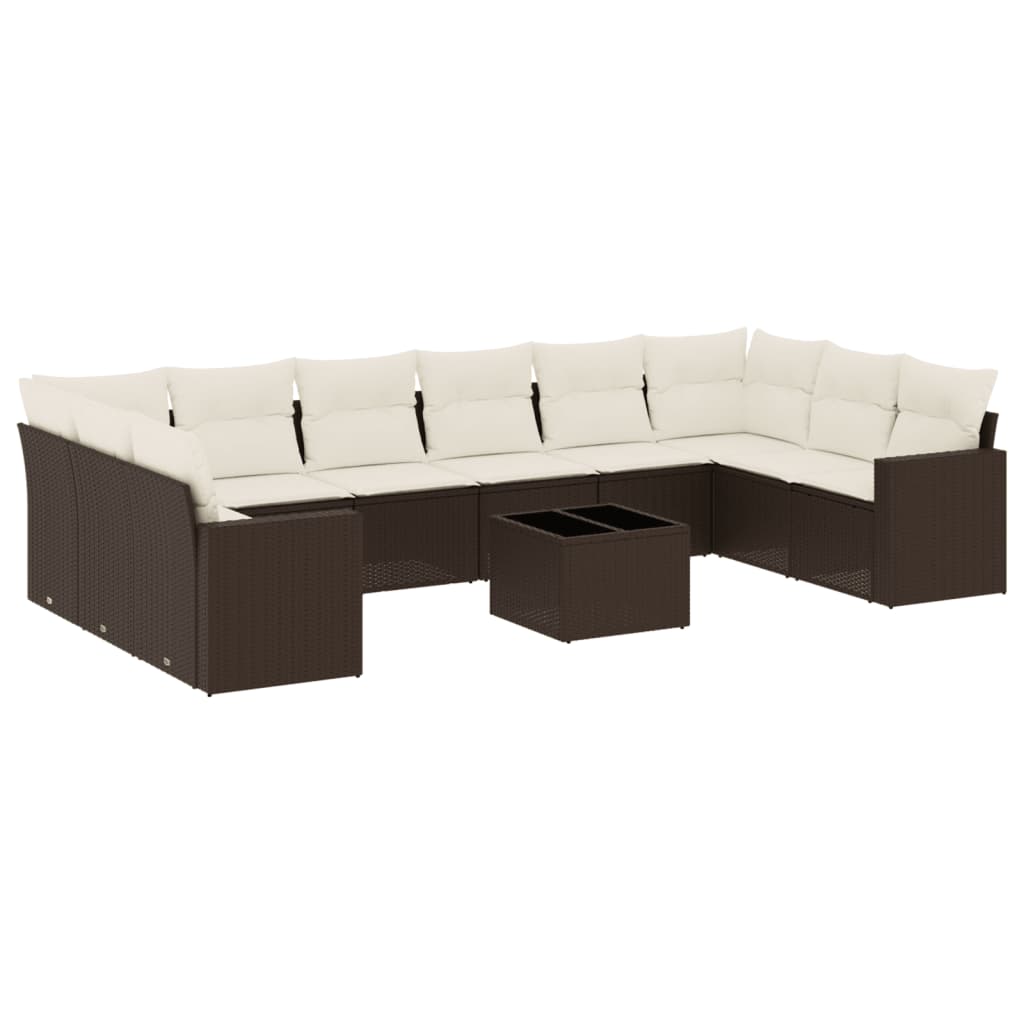 Σαλόνι Κήπου 11 Τεμαχίων Καφέ από Συνθετικό Ρατάν με Μαξιλάρια
