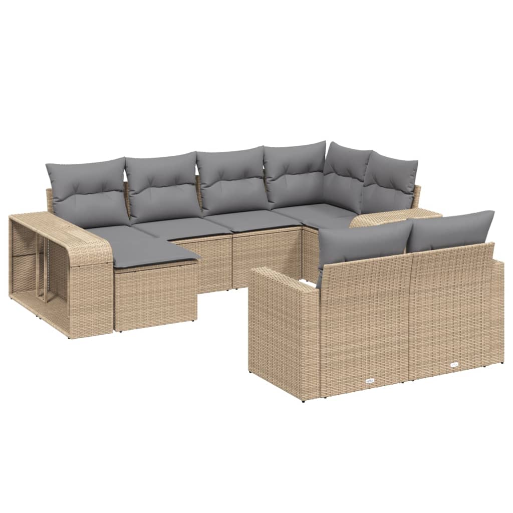 Σετ Καναπέ Κήπου 10 τεμ. Μπεζ Συνθετικό Ρατάν με Μαξιλάρια