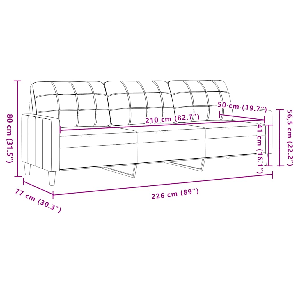 Καναπές Τριθέσιος Μπορντό 210 εκ. Βελούδινος