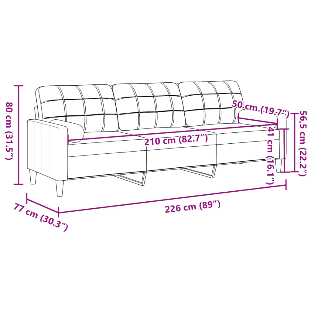 Καναπές Τριθέσιος Σκούρο γκρι 210 εκ. Υφασμάτινοι με Μαξιλάρια