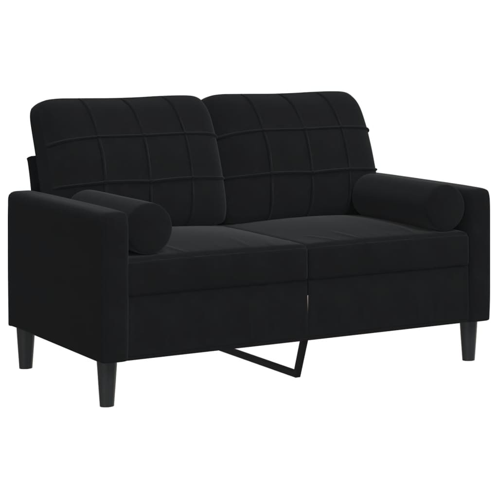 Καναπές Διθέσιος Μαύρος 120 εκ. Βελούδινος με Διακ. Μαξιλάρια
